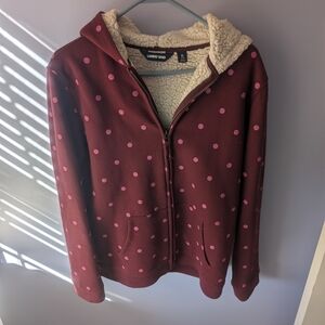 Lands' End Kids XL Burgundy And Pink Polka Dot Hoodie